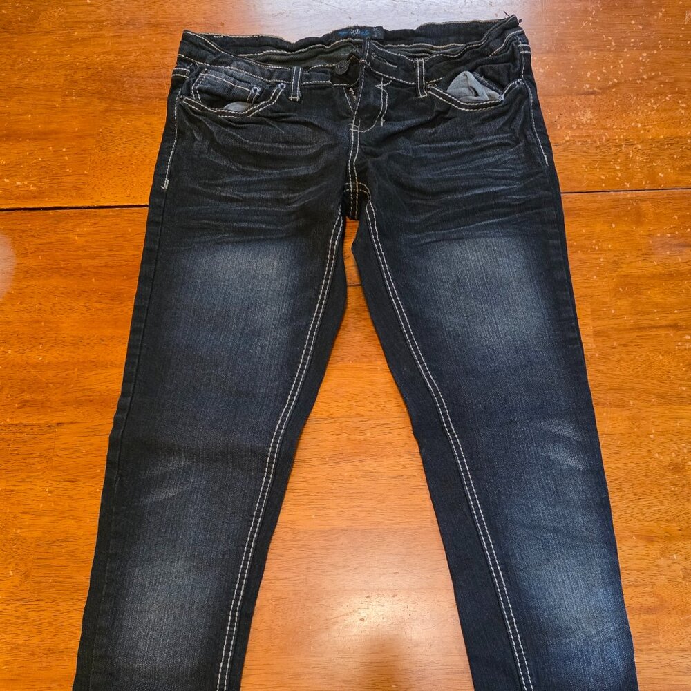 Mens' Royal Blue Juniors 7 Skinny Fit Jeans 30 Inseam Dark Low Rise Stretch Y2K